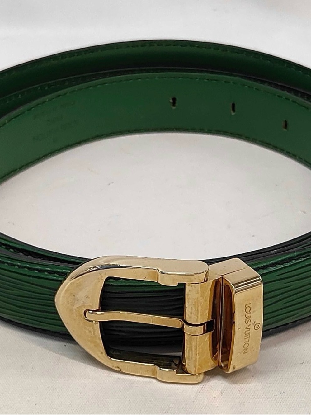 Louis Vuitton Green Epi Green Leather Belt with Gold Buckle